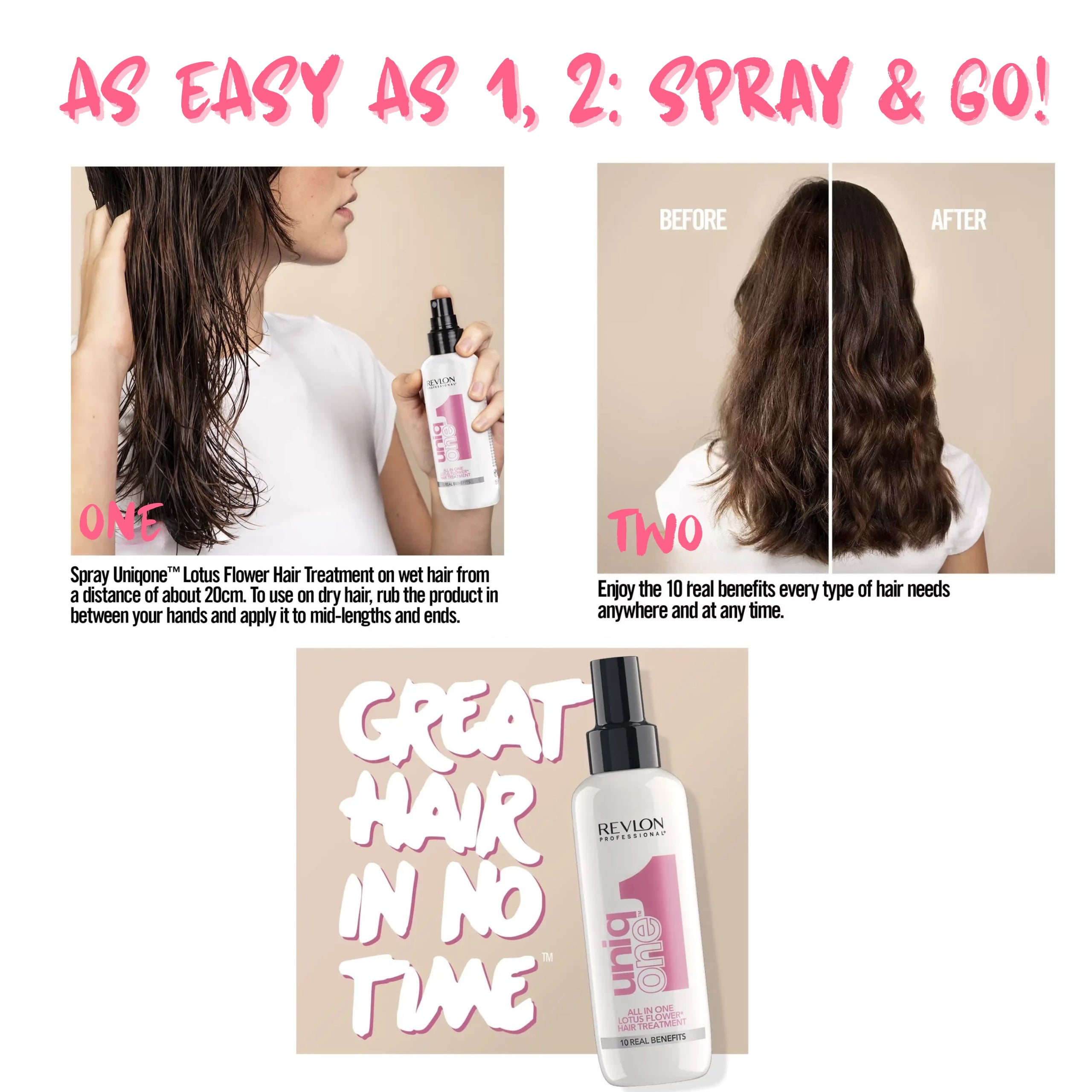  UniqONE™ Repair Hair Spray Leave-In Treatment - 150ml - "All-in-One" 10 Benefits Hair Serum - Lotus Fragrance
