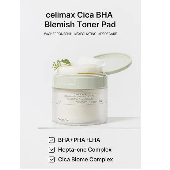 Celimax JIWOOGAE Cica BHA Blemish Toner 60 Pads In Pakistan