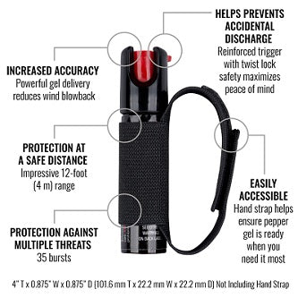 SABRE RED - Runner Gel Pepper  Spray with Adjustable Hand Strap   Safety lock - Black