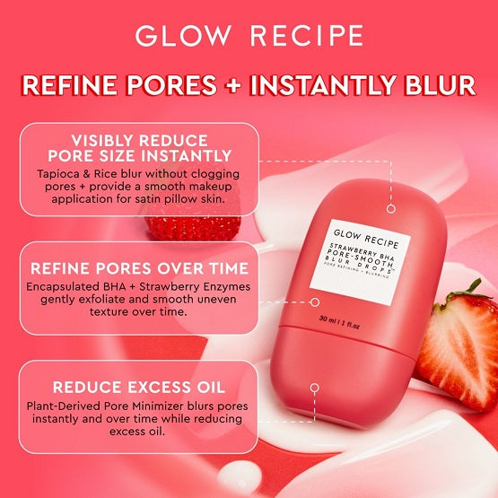 GLOW RECIPE - Strawberry BHA Pore Smooth Blur Drops - 30ml