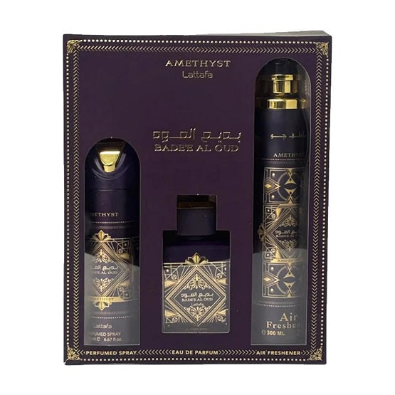 LATTAFA - BADEE AL OUD AMETHYST GIFT SET(A/F 300ML+ DEO 200ML+ 100ML)