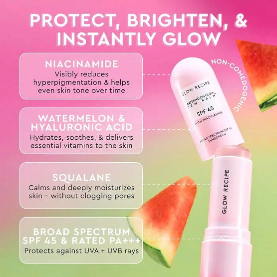 GLOW RECIPE - Watermelon Glow Niacinamide Dew Balm Face Sunscreen Stick- SPF 45