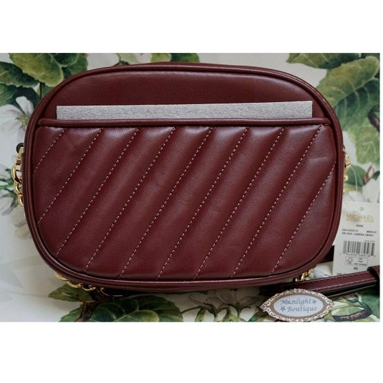 MICHAEL KORS - ROSE Small Quilted Oval Camera X-body In MERLOT Vegan Faux Leather ( damaged bag )