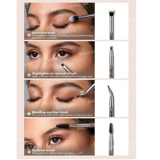SHEGLAM - Glam Fam Brush Set 8 Pcs Makeup Brush Kit Set