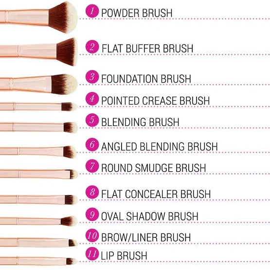 BH Cosmetics - Metal Rose  Brush Set with Bag - 11 Piece