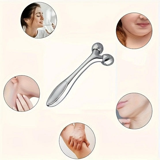 3D Massager Face Lift Facial Roller and Gua Sha Tool - Plactic Silvery