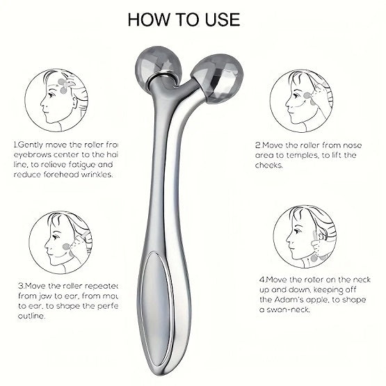 3D Massager Face Lift Facial Roller and Gua Sha Tool - Plactic Silvery