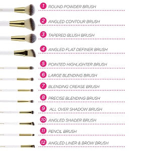 BH COSMETICS White Studded Elegance 12 PIECE BRUSH SET WITH BRUSH HOLDER in Pakistan