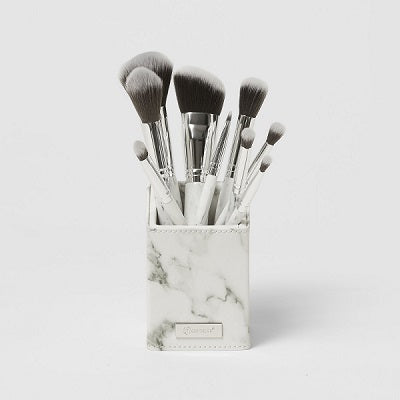 BH COSMETICS WHITE MARBLE 9 PIECE BRUSH SET WITH ANGLED BRUSH HOLDER in Pakistan