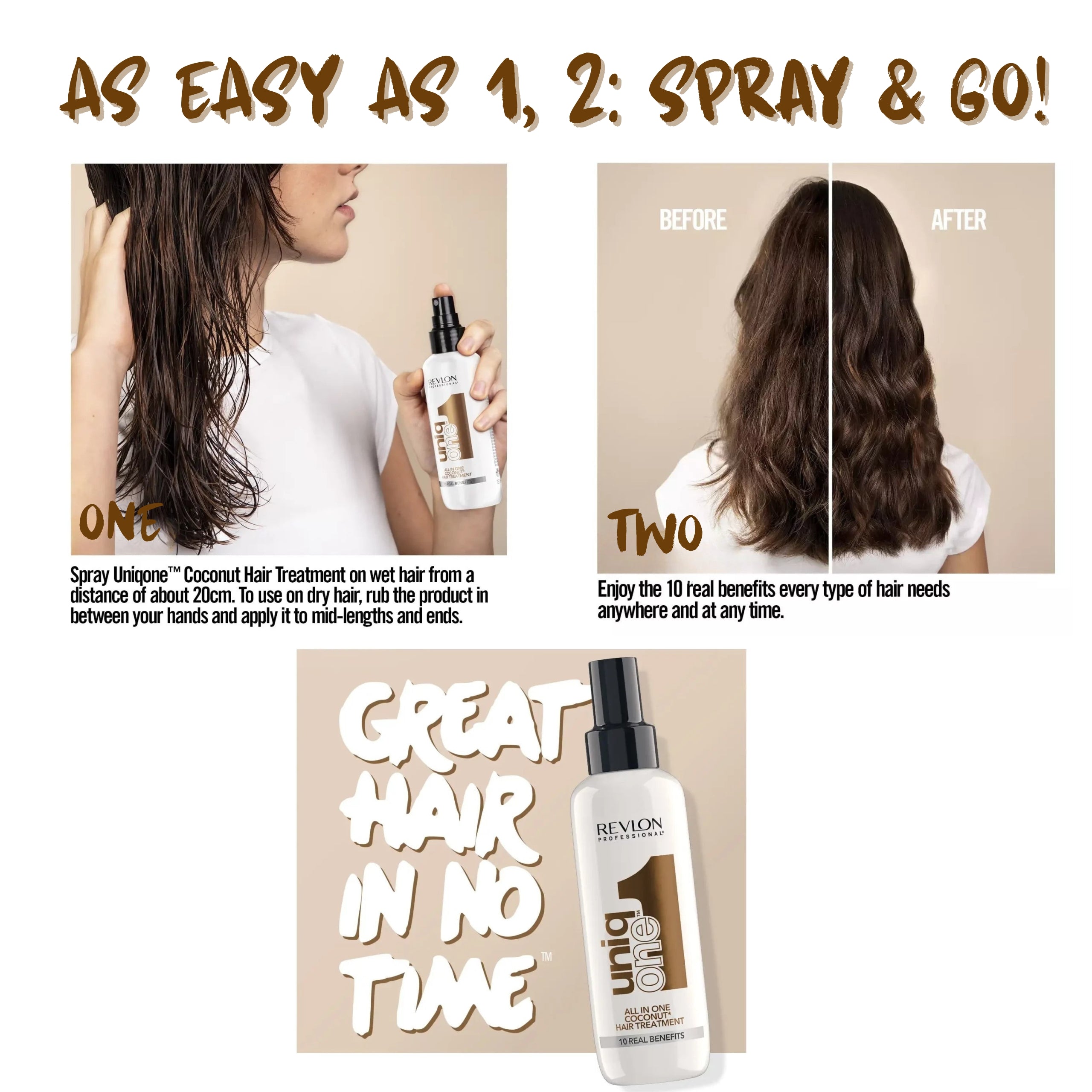  UniqONE™ Repair Hair Spray Leave-In Treatment - 150ml - "All-in-One" 10 Benefits Hair Serum - Coconut Fragrance